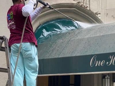 Professional storefront cleaning services in NYC - commercial business facade before and after cleaning