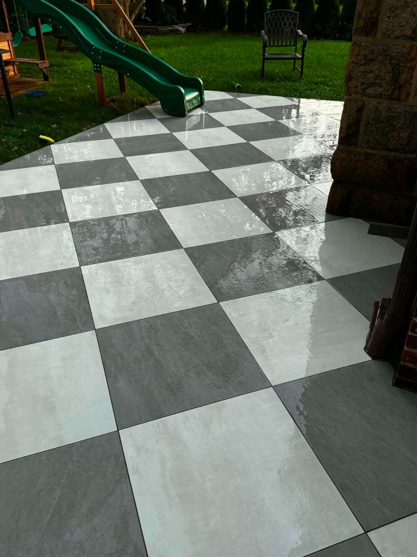 Checkered Tile Patio after